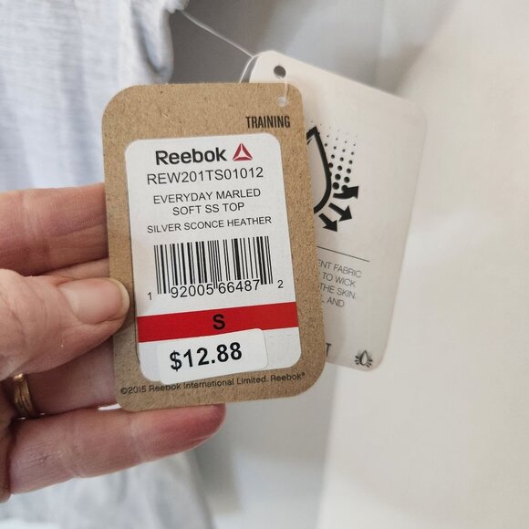 Reebok Everyday Marled Silver Sconce Heather Soft Slim Fit Training T-Shirt S - Picture 6 of 6